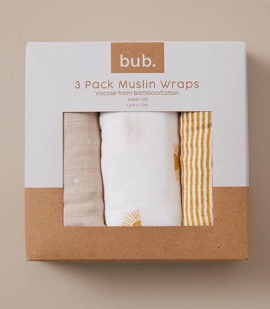 bub. 3 Pack Bamboo Muslin Wraps