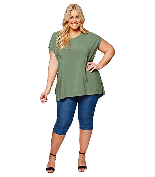 Belle Curve Woven Front T-Shirt - Seaspray 3 of 5