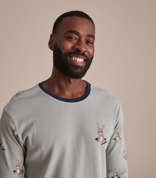 Mens Organic Cotton Waffle Bunny Pyjama Set