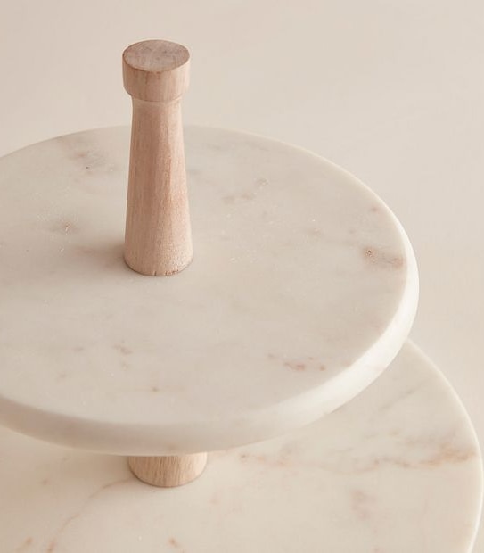 Marble & Wood 2 Tier Cake Stand