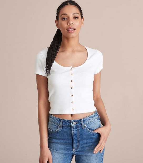 Lily Loves Button Front Rib T-Shirt