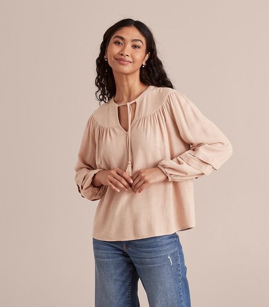 Linen Blend Woven Sleeve Blouse