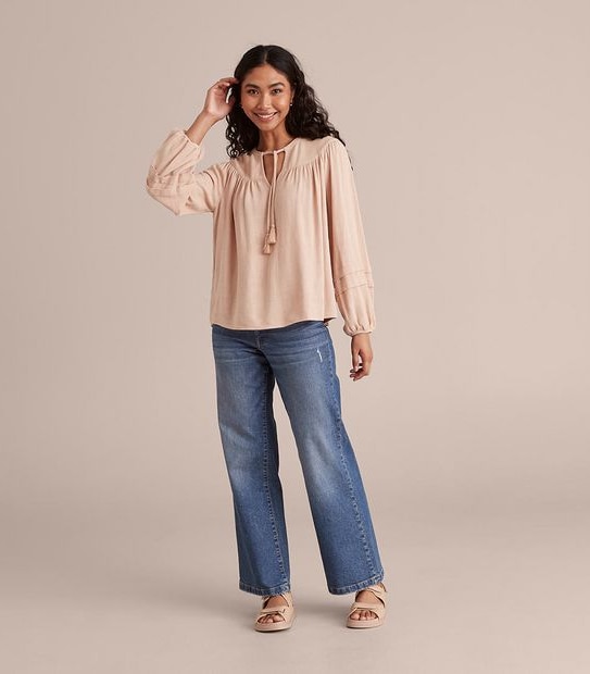 Linen Blend Woven Sleeve Blouse