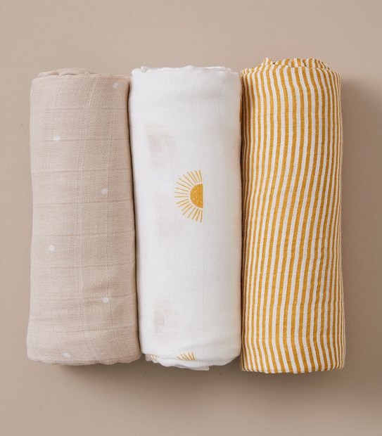 bub. 3 Pack Bamboo Muslin Wraps