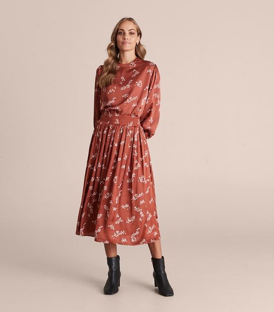 Preview Shirred Waist Midi Skirt