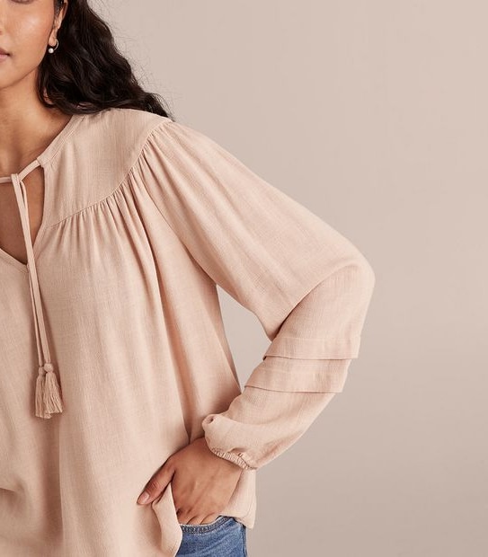 Linen Blend Woven Sleeve Blouse