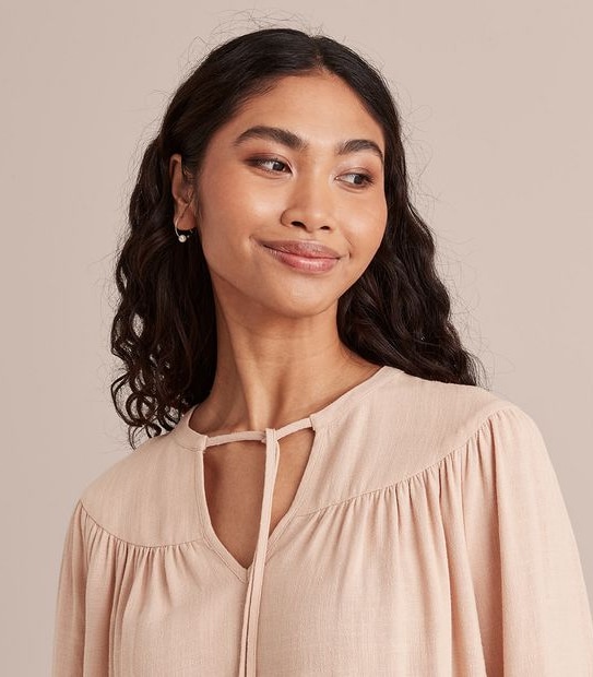 Linen Blend Woven Sleeve Blouse