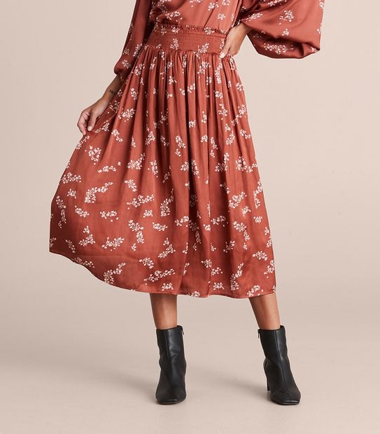 Preview Shirred Waist Midi Skirt