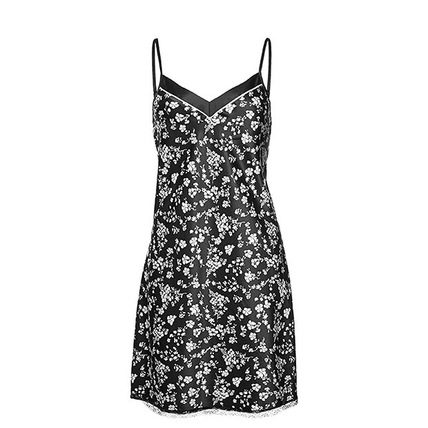 Satin Chemise - Floral Black Satin Chemise - Floral Black