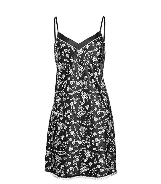 Satin Chemise - Floral Black