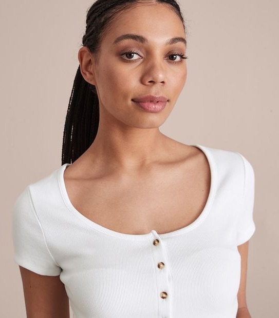 Lily Loves Button Front Rib T-Shirt