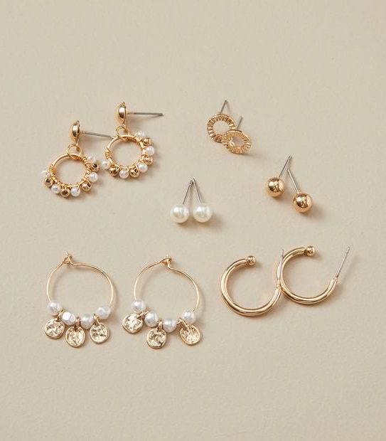 6 Pack Stud Hoop Earrings