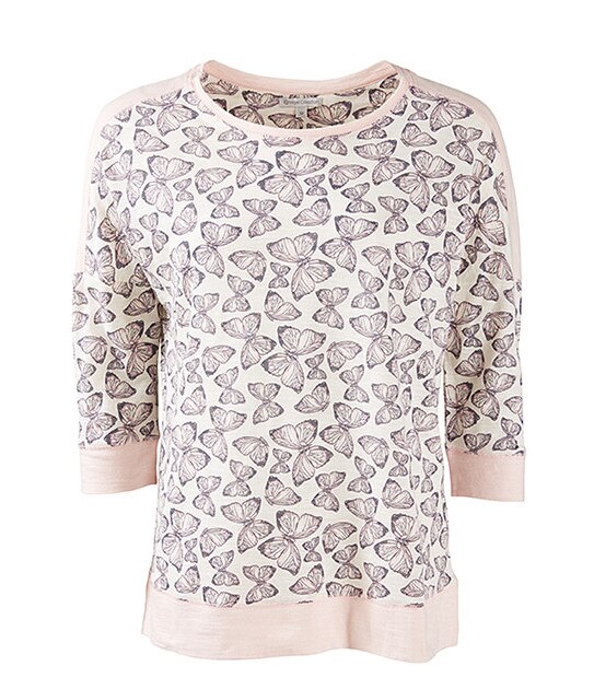 3/4 Sleeve Slub Top - Butterfly Print