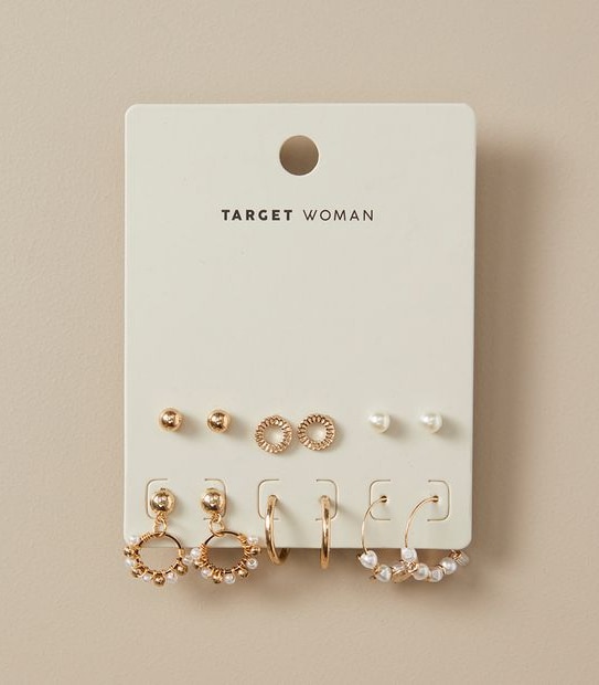 6 Pack Stud Hoop Earrings