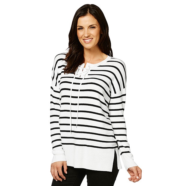 Tie Front Jumper - Black / White Tie Front Jumper - Black / White