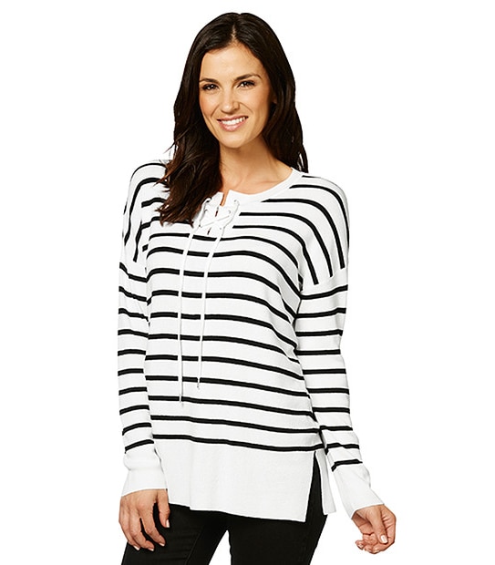 Tie Front Jumper - Black / White