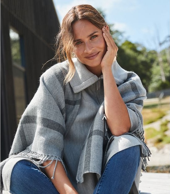 Knit Wrap - Stripe Check Grey