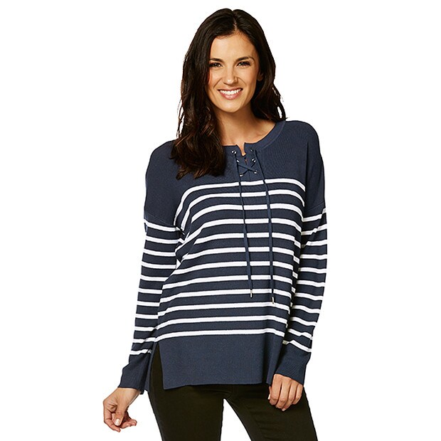 Tie Front Jumper - Peacoat / White Tie Front Jumper - Peacoat / White