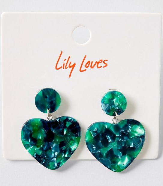 Lily Loves Heart Drop Earrings - Green Tort