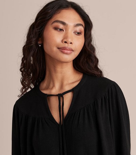 Linen Blend Woven Sleeve Blouse