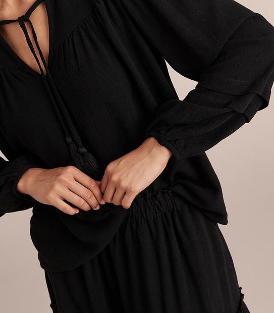 Linen Blend Woven Sleeve Blouse