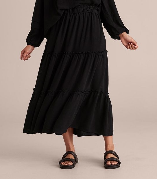 Linen Blend Tiered Maxi Skirt