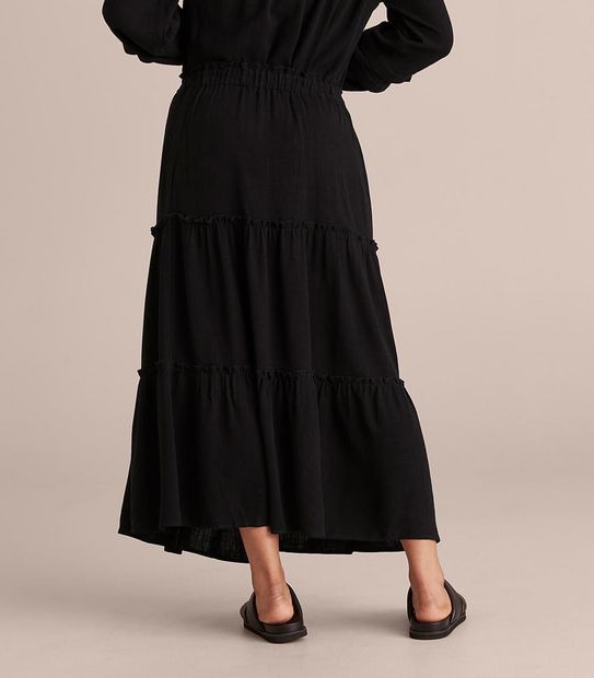 Linen Blend Tiered Maxi Skirt