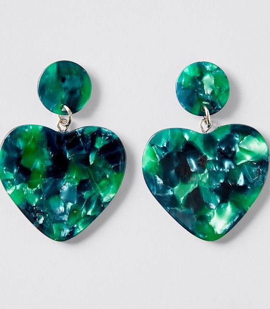 Lily Loves Heart Drop Earrings - Green Tort