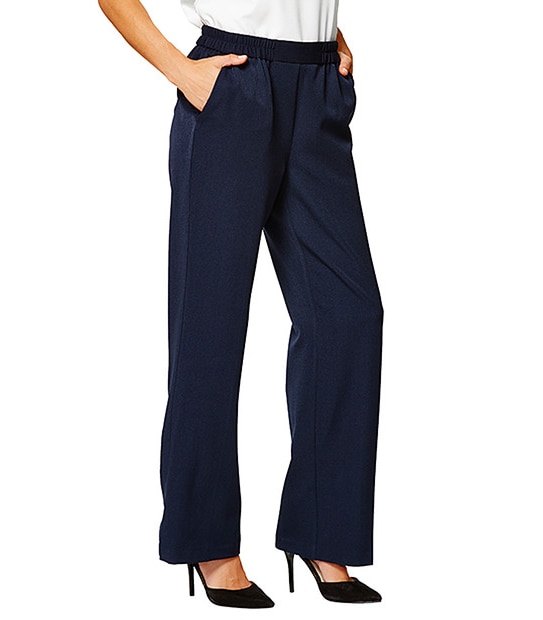 Elastic Waist Wide Leg Pants - Navy