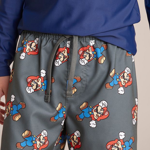 Super Mario Boys Swim Shorts - Gaming Themed Swimwear For Kids (Blue, Size 6)