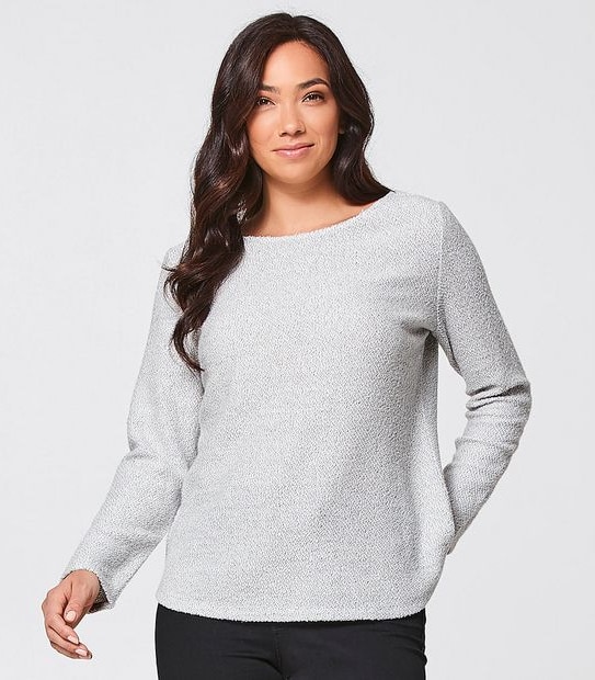 Slash Neck Boucle Jumper - Grey/Black Fleck