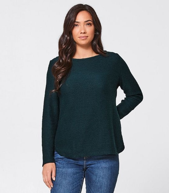 Slash Neck Boucle Jumper - Dark Green/Black Fleck