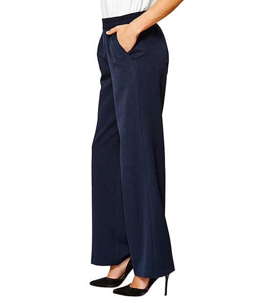 Elastic Waist Wide Leg Pants - Navy