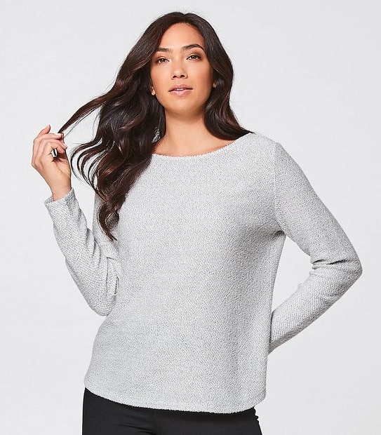 Slash Neck Boucle Jumper - Grey/Black Fleck