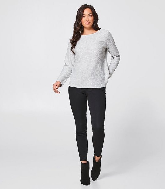 Slash Neck Boucle Jumper - Grey/Black Fleck