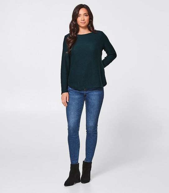 Slash Neck Boucle Jumper - Dark Green/Black Fleck