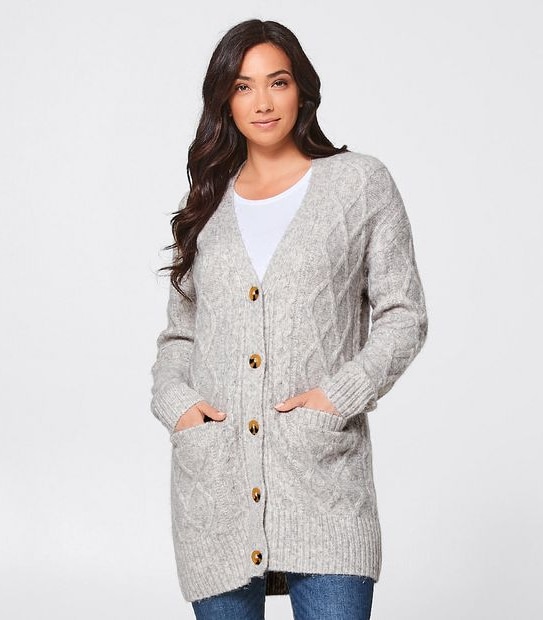 Cable Knit Button Through Cardigan - Light Grey Marle | Target Australia