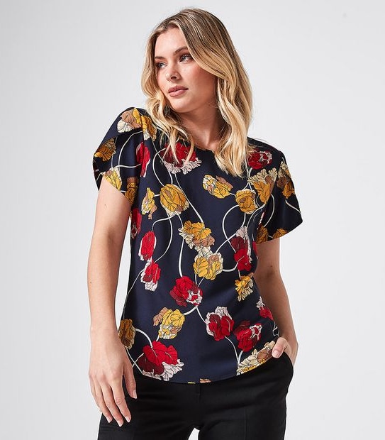 Preview Evie Tulip Sleeve Blouse - Linear Tulip Blue