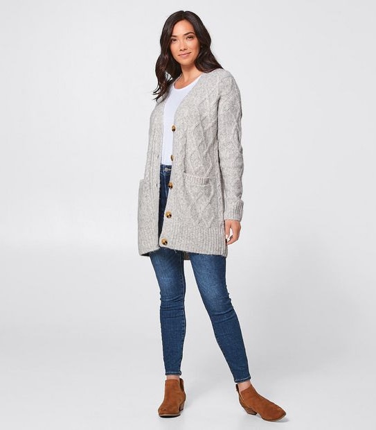 Cable Knit Button Through Cardigan - Light Grey Marle | Target Australia