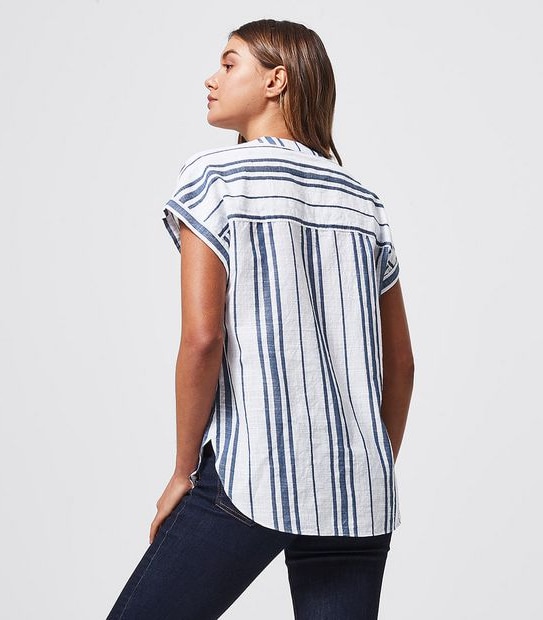 Dallas Grandad Blouse - White/Blue Stripe 