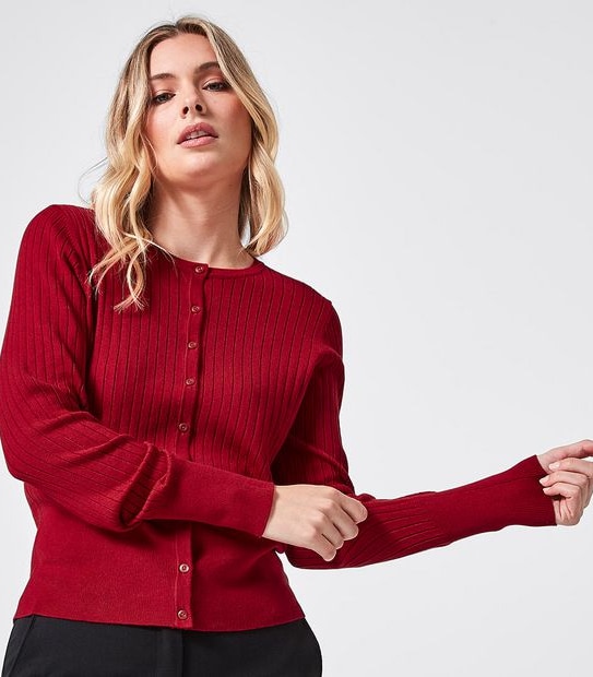 Preview Ribbed Crew Neck Cardigan