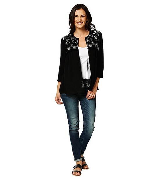 Life & Style Embroidered Top - Black