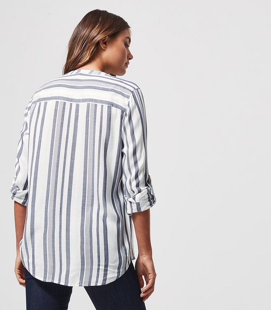 Grandad Shirt - Tan Brown/Blue Stripe