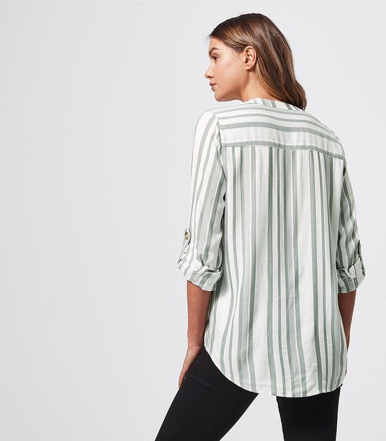 Grandad Shirt - Tan Brown/Khaki Green Stripe