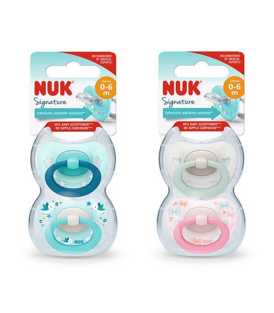 NUK Signature Silicone Soother - 2 Pack - 0-6months - Assorted*