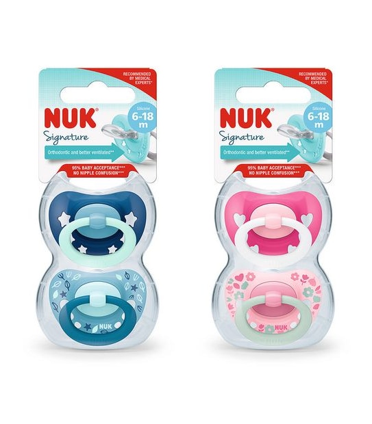 NUK Signature Silicone Soother - 2 Pack - 6-18months - Assorted*