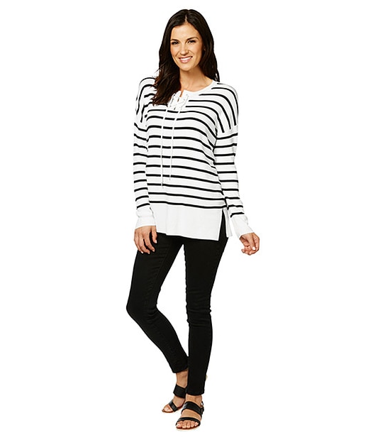 Tie Front Jumper - Black / White