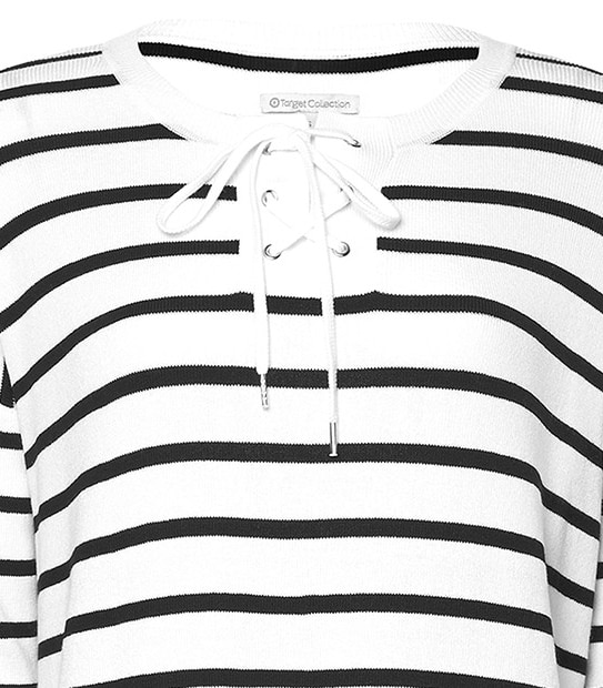Tie Front Jumper - Black / White