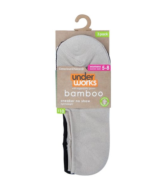 Underworks 3 Pack Bamboo Sneaker No Show Socks