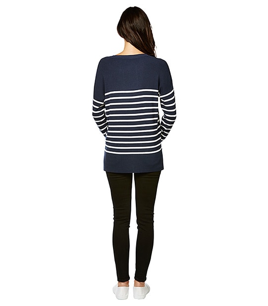 Tie Front Jumper - Peacoat / White